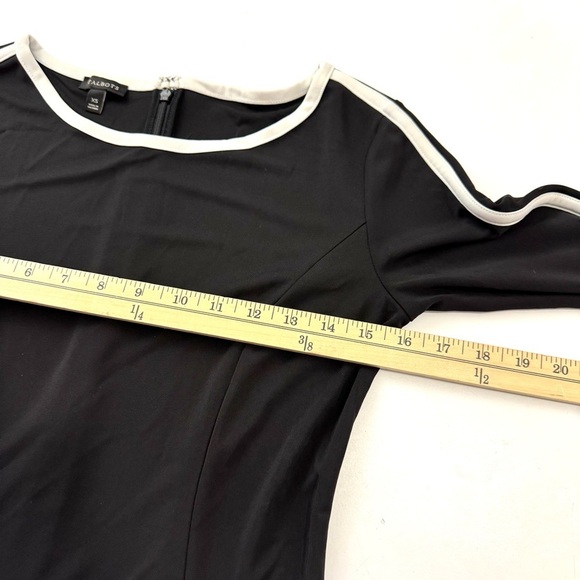 TALBOTS WOMENS XS BLACK WHITE ELBOW-SLEEVE TIE SMOOTH JERSEY DRESS BUSINESS EUC! - Picture 12 of 15